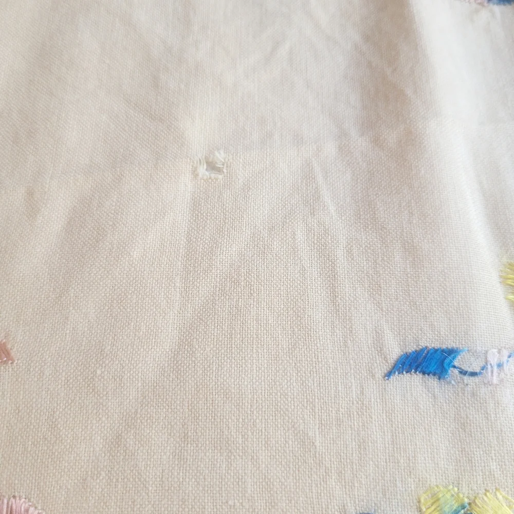 Vintage Handmade Linen Round Tablecloth Lace Ivory Floral Basket‎ Embroidery